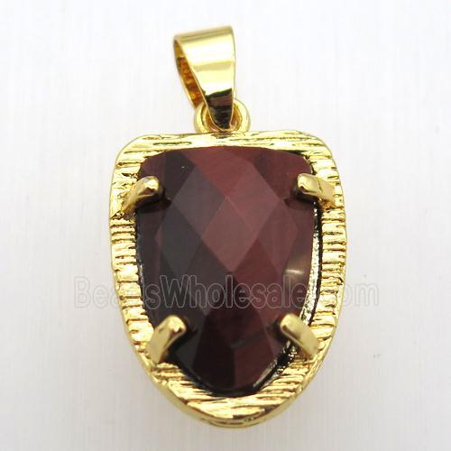 red tiger eye stone tongue pendant, gold plated