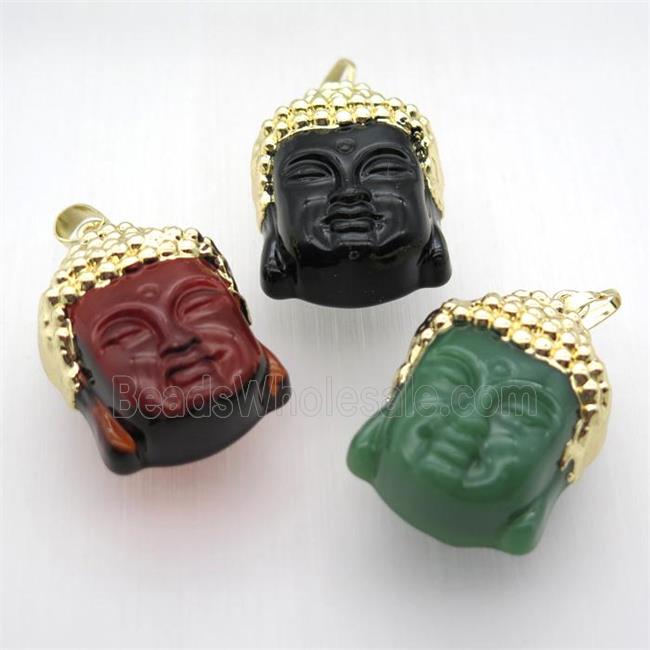 lampwork glass Buddha pendant, gold plated, mix color