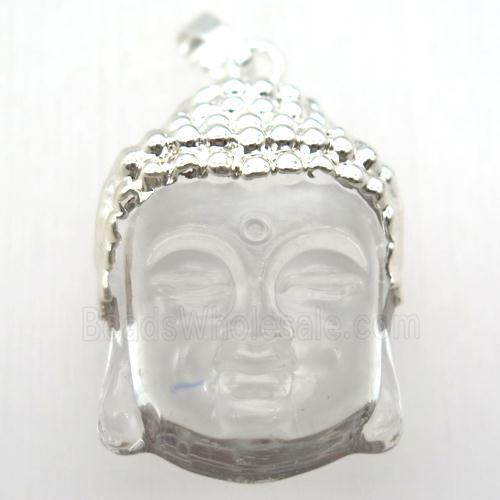 white glass Buddha pendant, silver plated