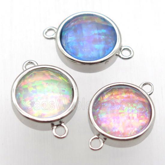 mixed color Fire Opal circle connector, synthetic, platinum plated
