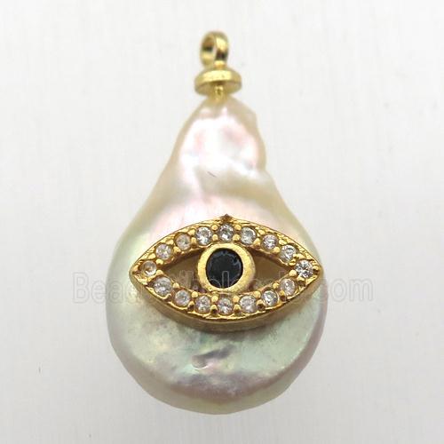 Natural pearl pendant with zircon, eye