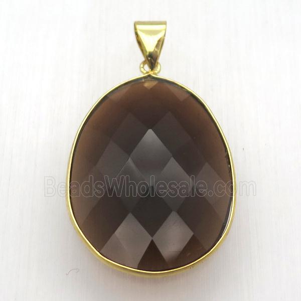 smoky cat eye glass crystal oval pendant