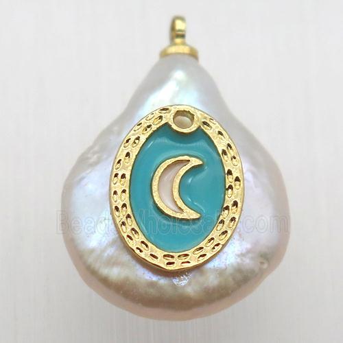 Natural pearl pendant with moon