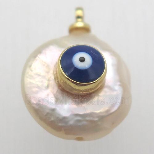 Natural pearl pendant with evil eye