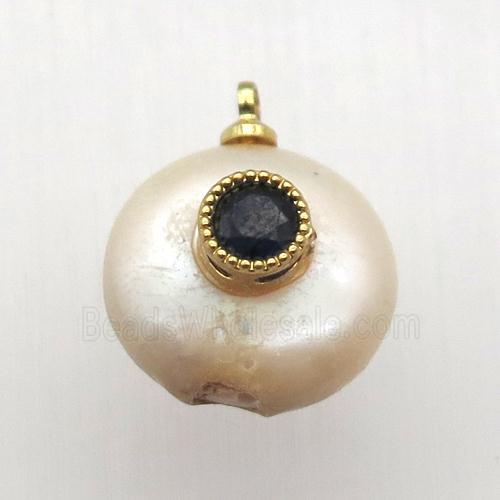 Natural pearl pendant with zircon, eye