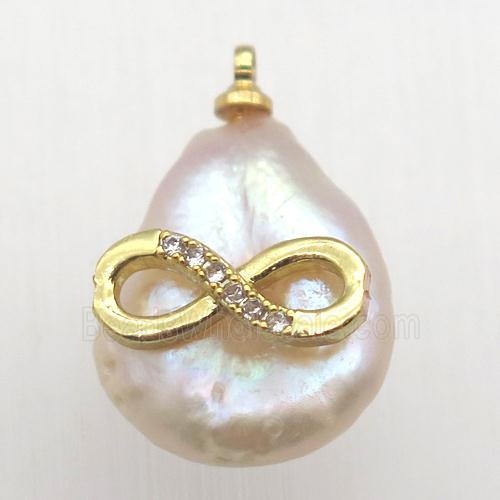 Natural pearl pendant with zircon, Infinity