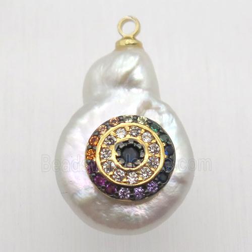 Natural pearl pendant with zircon