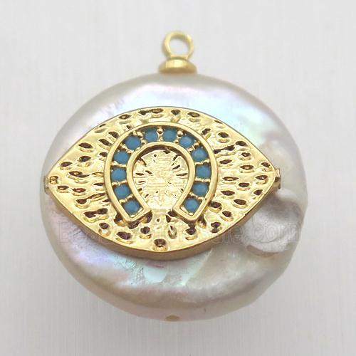 Natural pearl pendant with zircon, eye