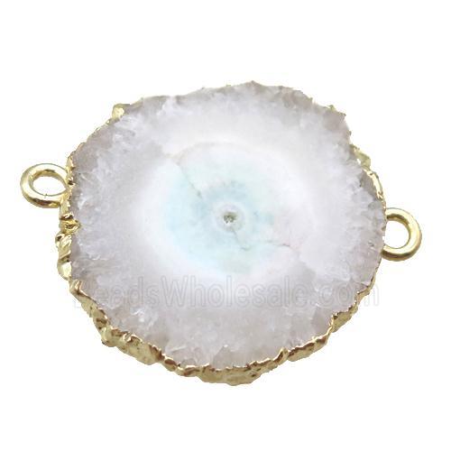white Solar Quartz Druzy slab connector, freeform, gold plated