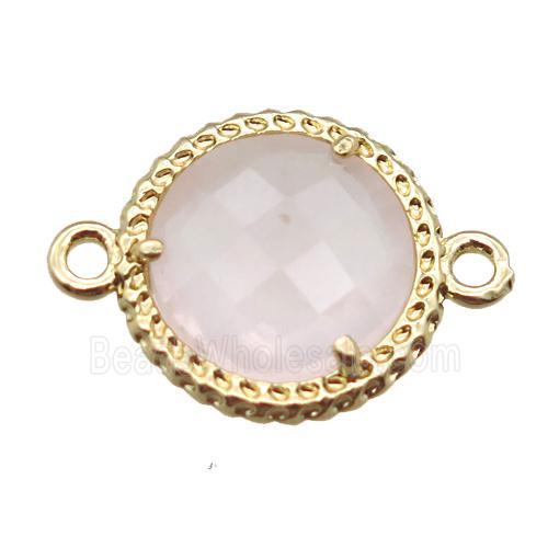 Rose Quartz circle connector, gold plated