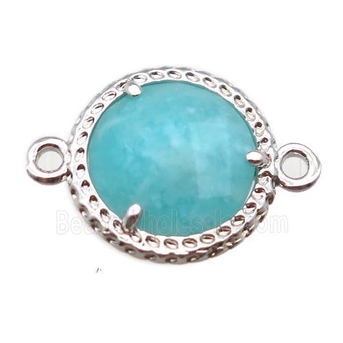 green Amazonite circle connector, platinum plated