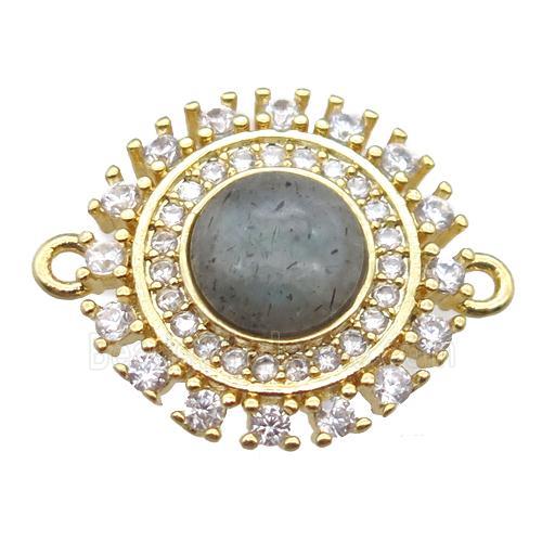 labradorite circle connector pave zircon, gold plated