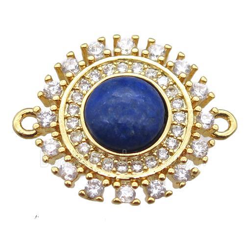 blue Lapis circle connector pave zircon, gold plated