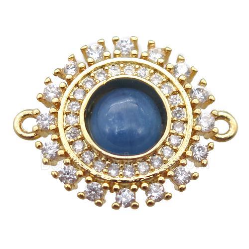 blue Kyanite circle connector pave zircon, gold plated