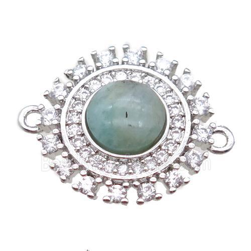 amazonite circle connector pave zircon, platinum plated