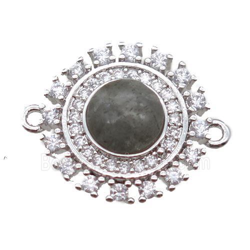 Labradorite circle connector pave zircon, platinum plated
