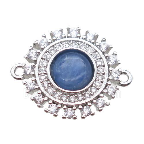 blue Kyanite circle connector pave zircon, platinum plated