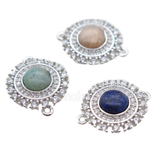 mixed gemstone circle connector pave zircon, platinum plated