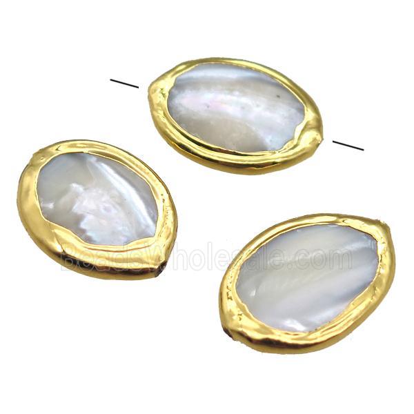 Mother of Pearl beads, oval, gold plated