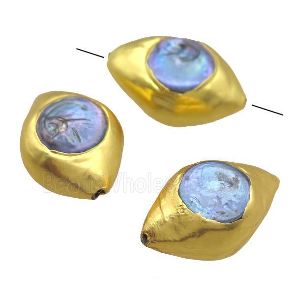 natural pearl beads, barrel, gold plated