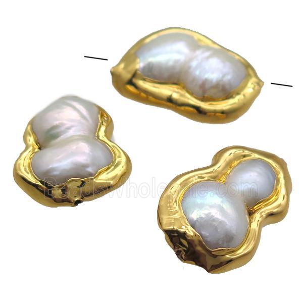 natural pearl beads, freeform, gold plated