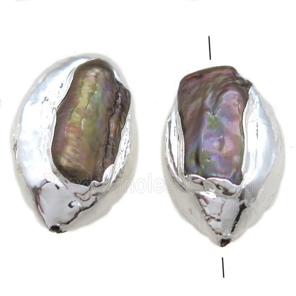 natural pearl beads, rice, silver plated