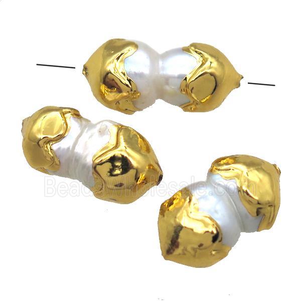 natural pearl beads, freeform, gold plated