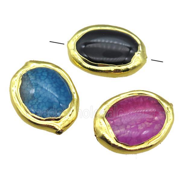 agate oval beads, gold plated, mixed color
