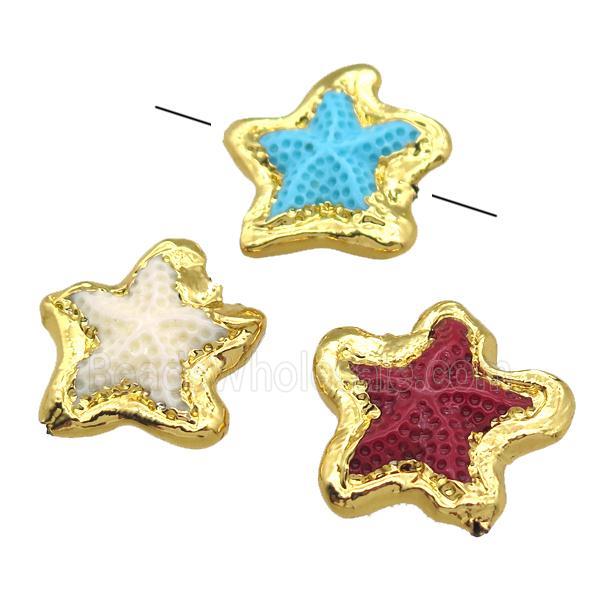Resin star beads, mix color, gold plated