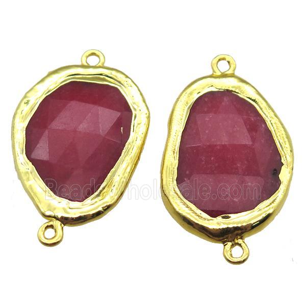 red jade teardrop connector, gold plated