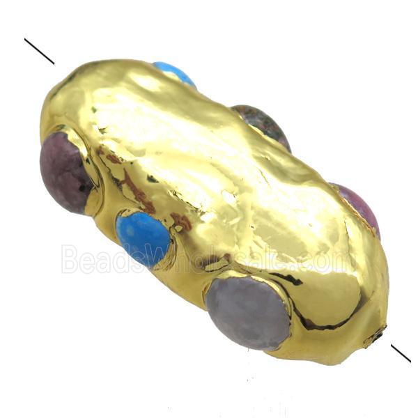 mix gemstone barrel beads, gold plated