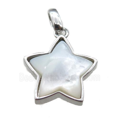 white pearlized Shell star pendant, platinum plated