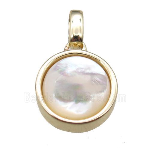 white pearlized Shell circle pendant, gold plated