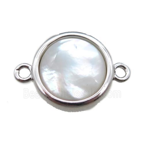 white pearlized Shell circle connector, platinum plated