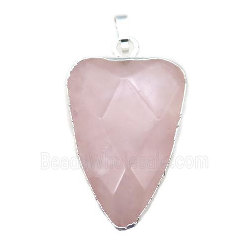 rose quartz arrowhead pendant, sliver plated