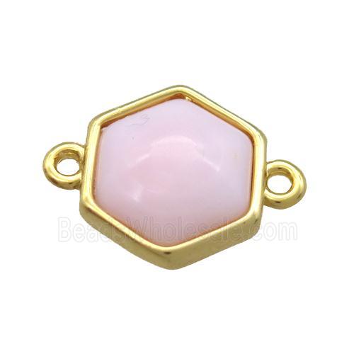 pink Queen Shell hexagon connector, gold plated