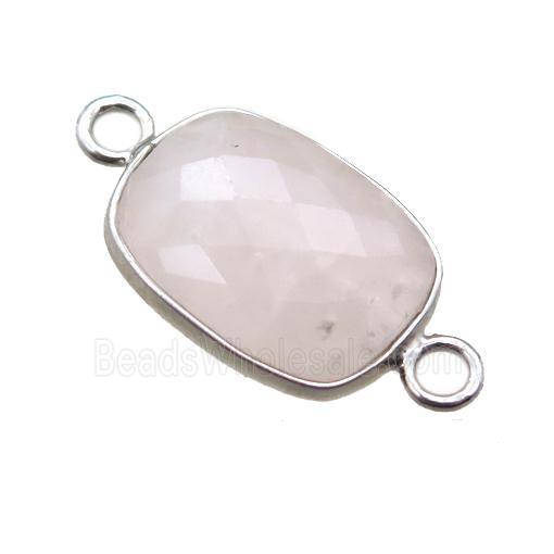Rose Quartz connector, faceted rectangle