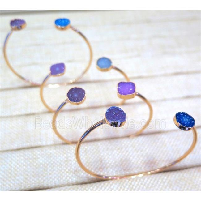 agate druzy bangle, copper, mix color, gold plated