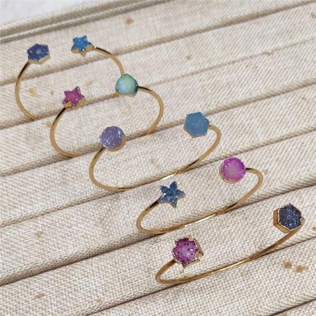 agate druzy bangle, copper, mix color, gold plated