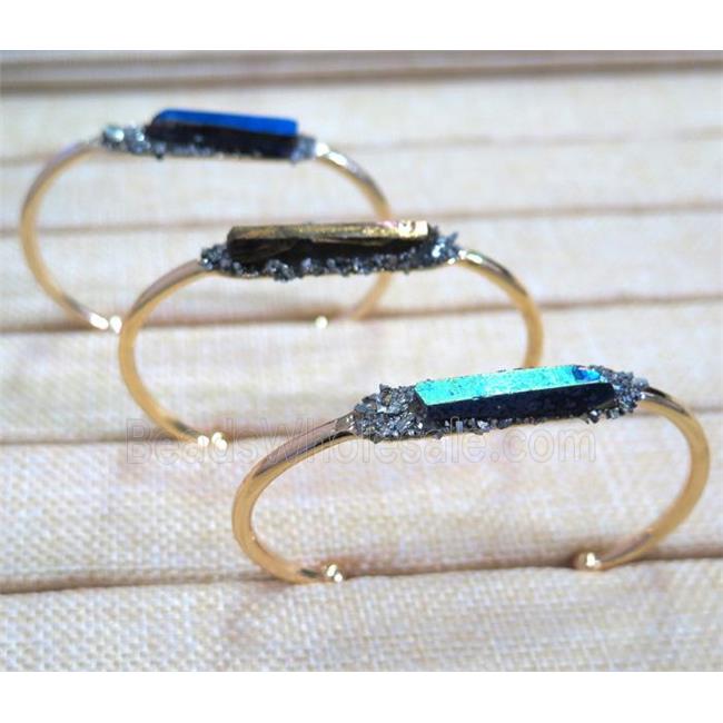 clear quartz bangle, mix color, copper, gold plated