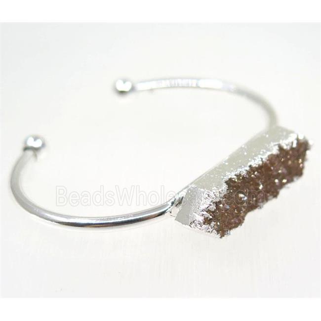 orange AB-color druzy quartz bangle, copper, silver plated