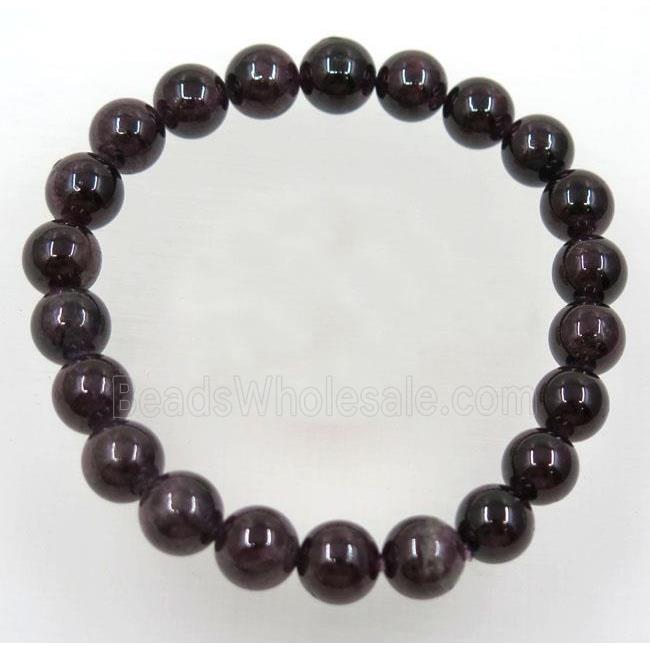 round Garnet bead bracelet, stretchy, dark-red