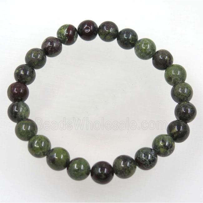 green Dragon BloodStone bead bracelet, round, stretchy