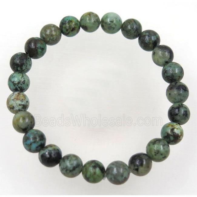 green African Turquoise beads bracelet, round, stretchy