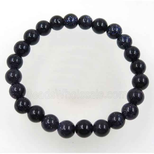 blue SandStone bead bracelet, round, stretchy