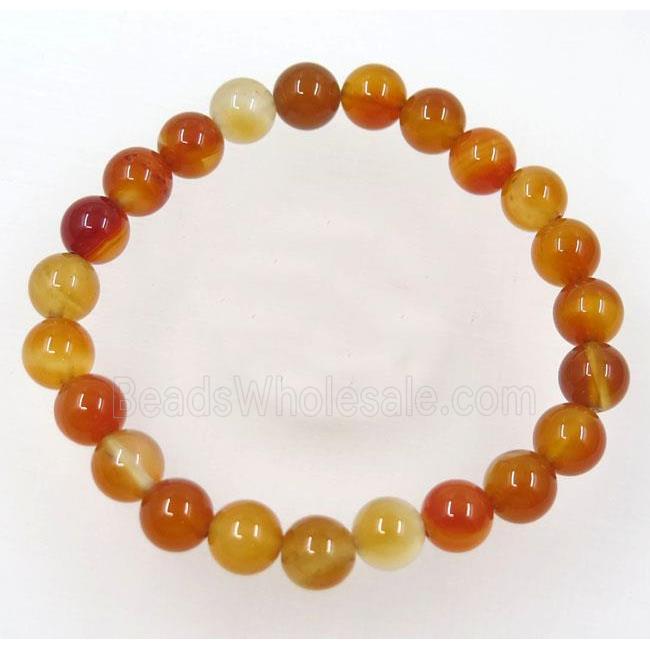 red carnelian agate bead bracelet, round, stretchy