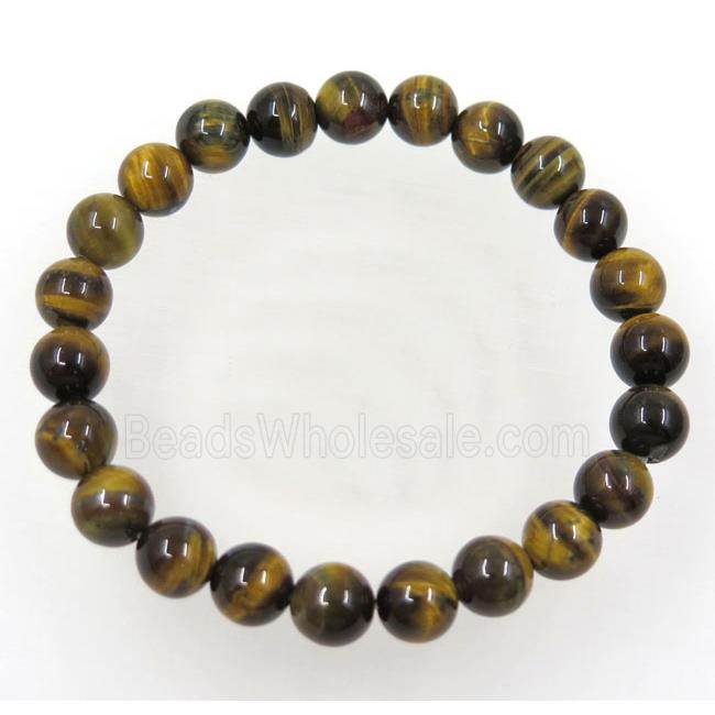 yellow tiger eye stone bead bracelet, round, stretchy