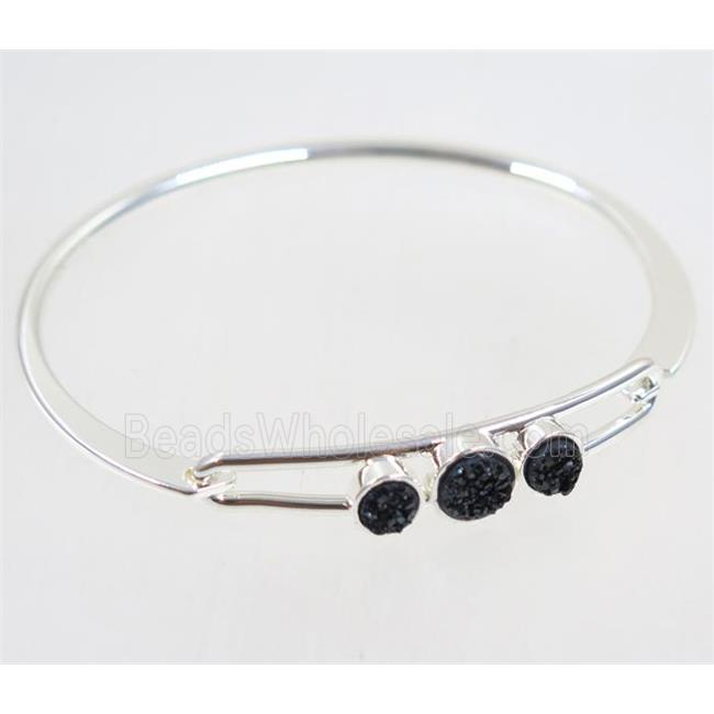 black druzy quartz copper bangle, silver plated