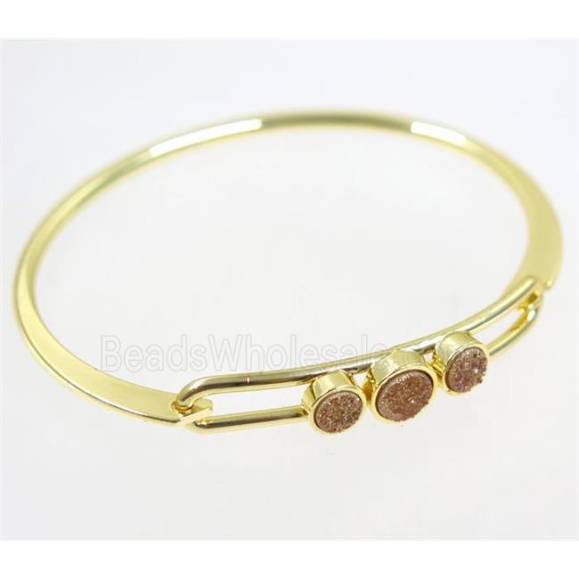 gold-champagne druzy quartz copper bangle, gold plated