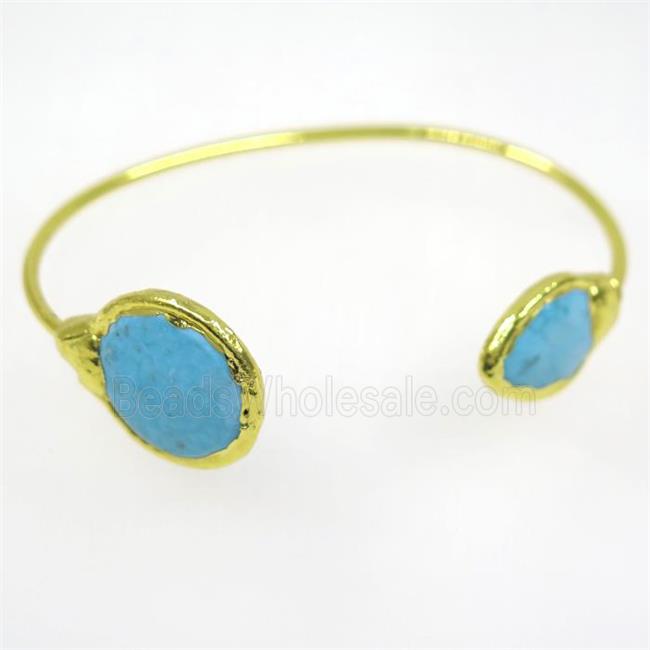 blue Turquoise cuff bangle, gold plated